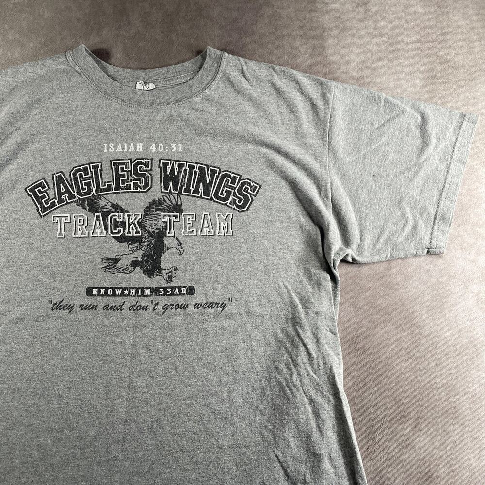 Vintage Jesus God Track Team Wings Isaiah 40:31 Graphic T-Shirt Large Mid Y2K